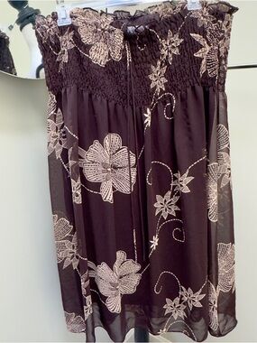 Vintage Newport News Brown Cream stretchy bodice pull up skirt/sundress, size 18